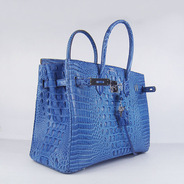 High Quality Fake Hermes Birkin 35CM Crocodile Head Veins Leather Bag Dark Blue 6089 - Click Image to Close